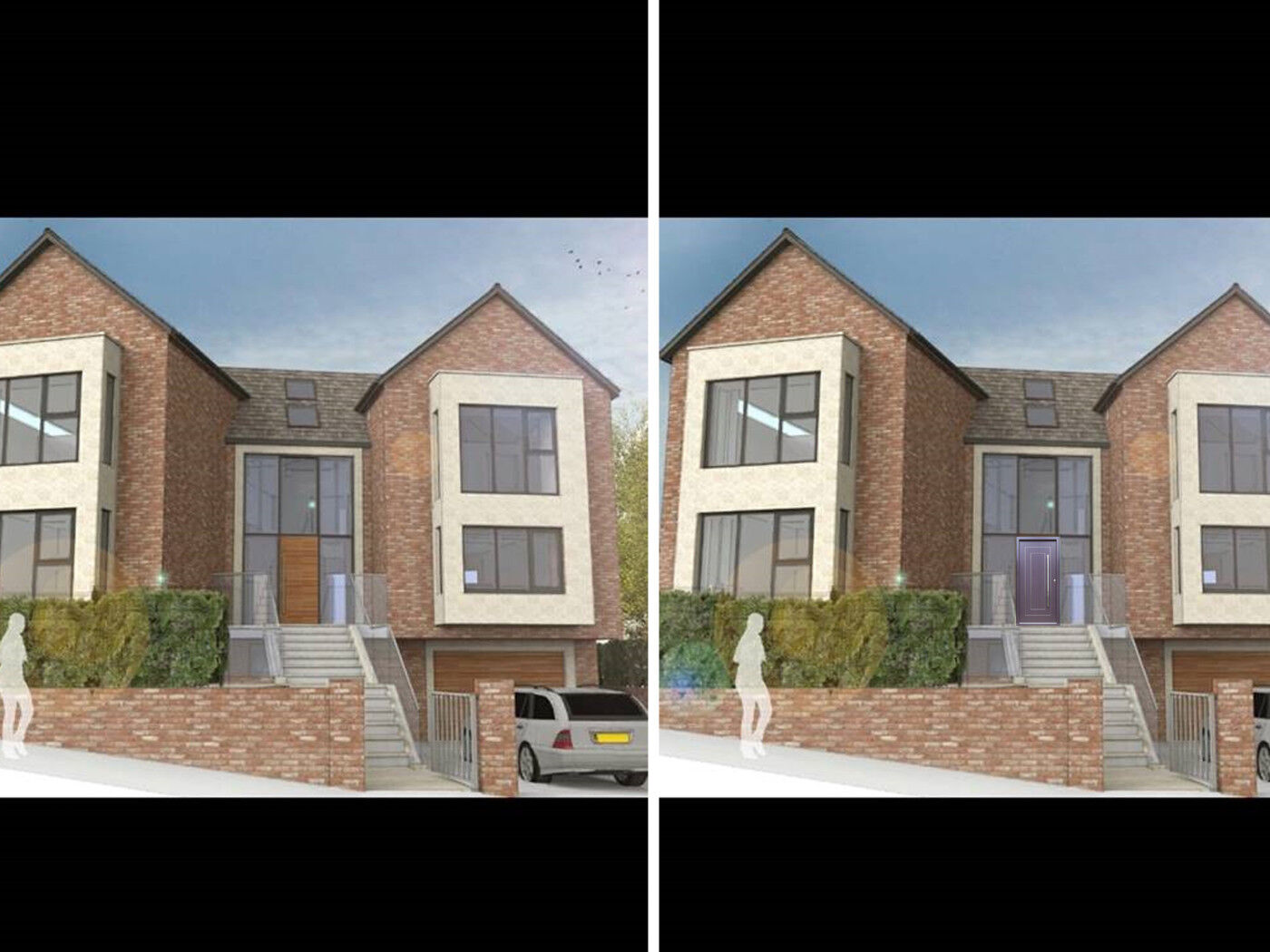 This CGI rendering from the architect helped our client to visualise her new door – and she quickly decided to opt for a bolder painted purple finish over natural hardwood!