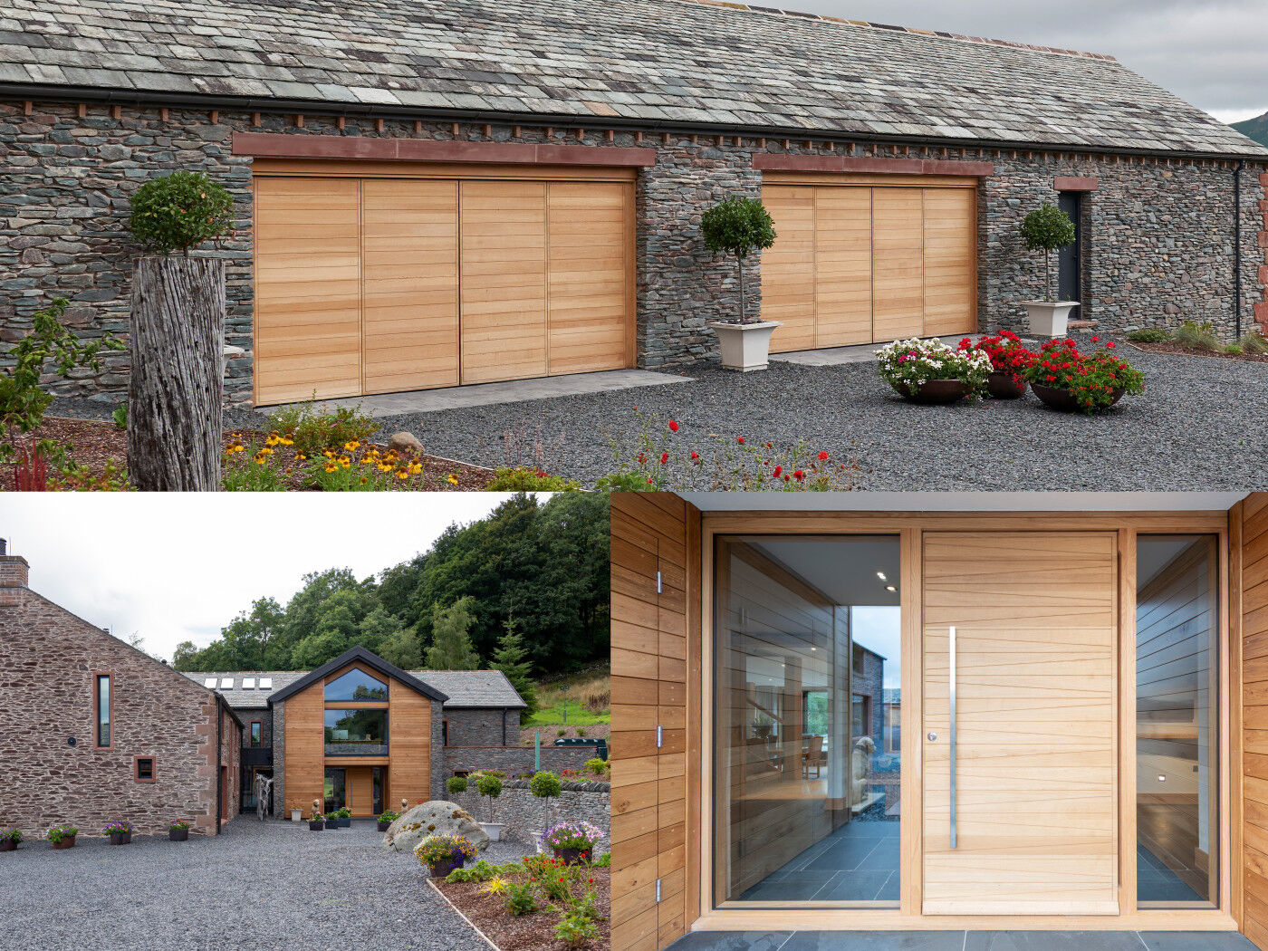 A simple design difference and the same finish for front and garage doors
