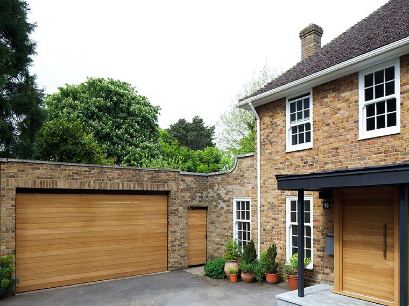 Matching front and garage doors positioned close together