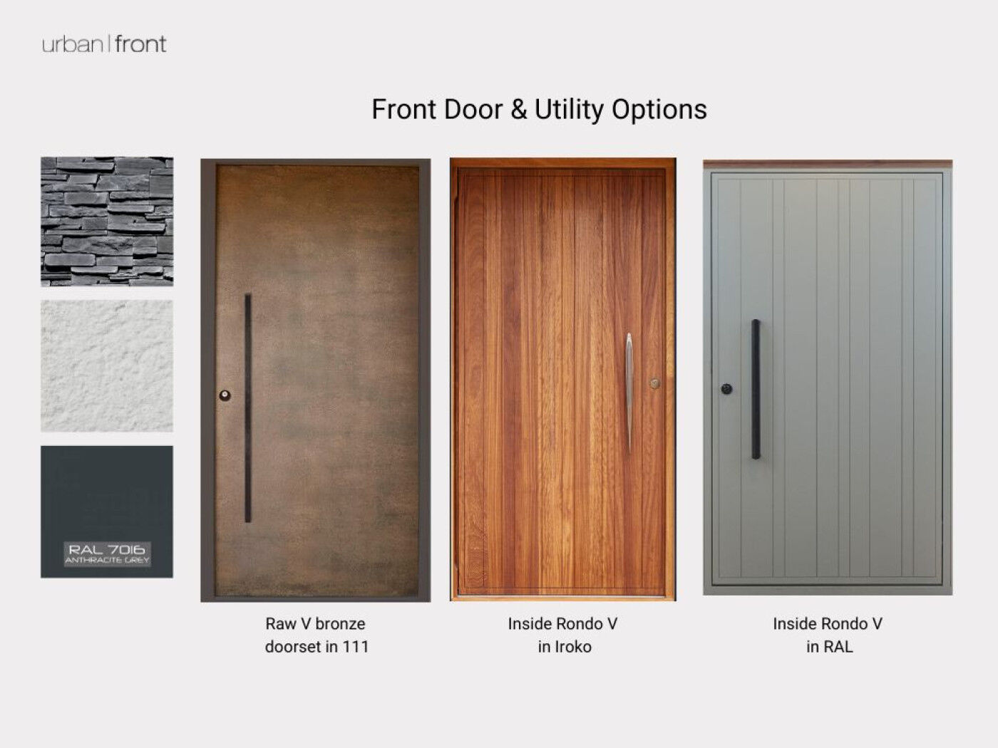 Options for front door and utility door moodboard example