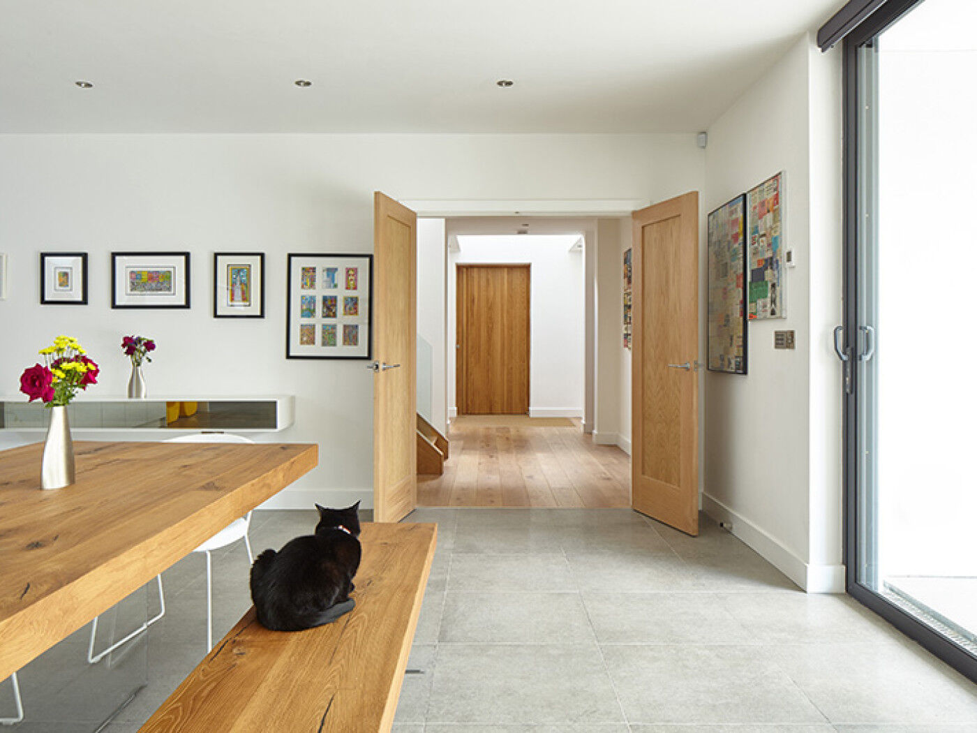 the colours in the kitchen and internal doors match the front door