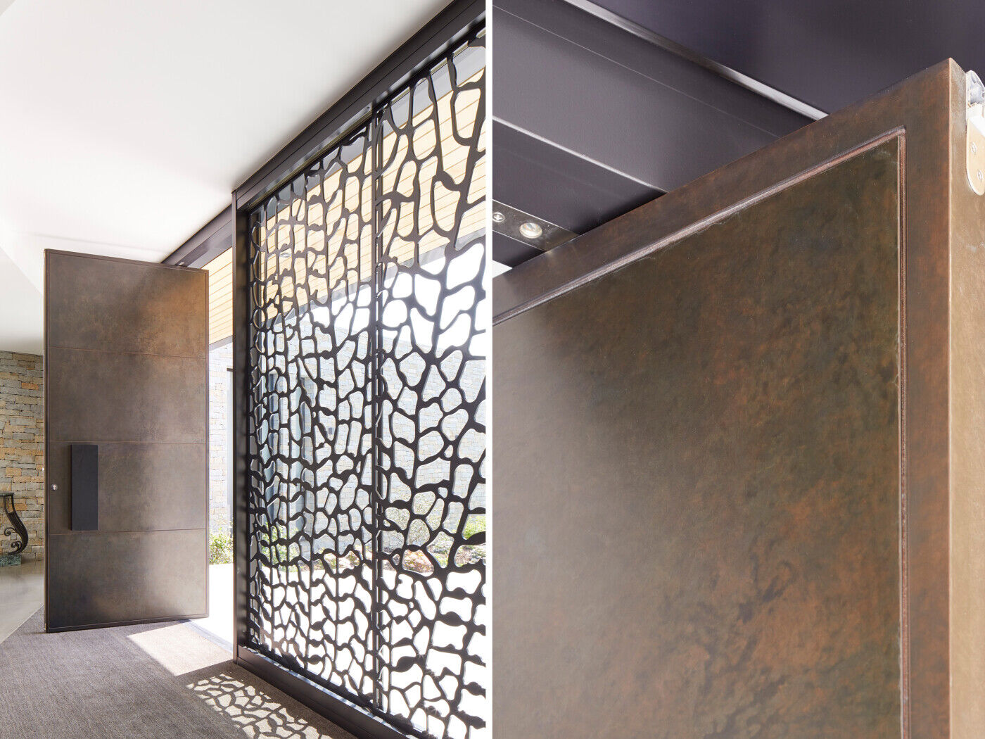 large pivot door in bronze 112