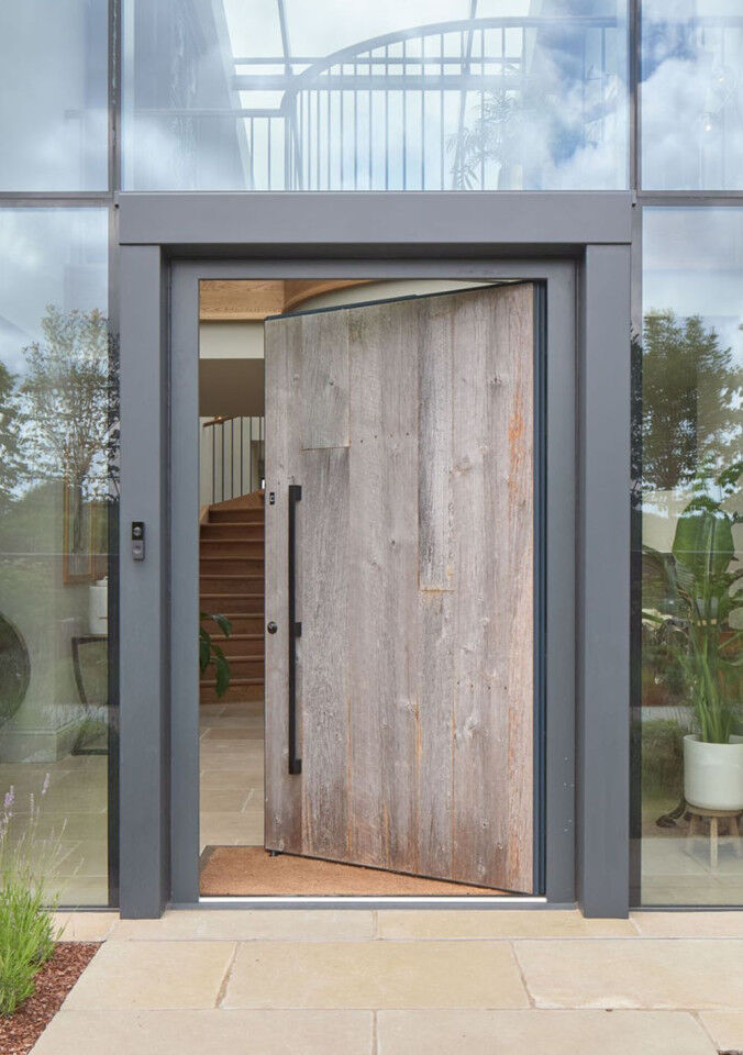 Barn door with Milano V internal in RAL grey Urban Front1