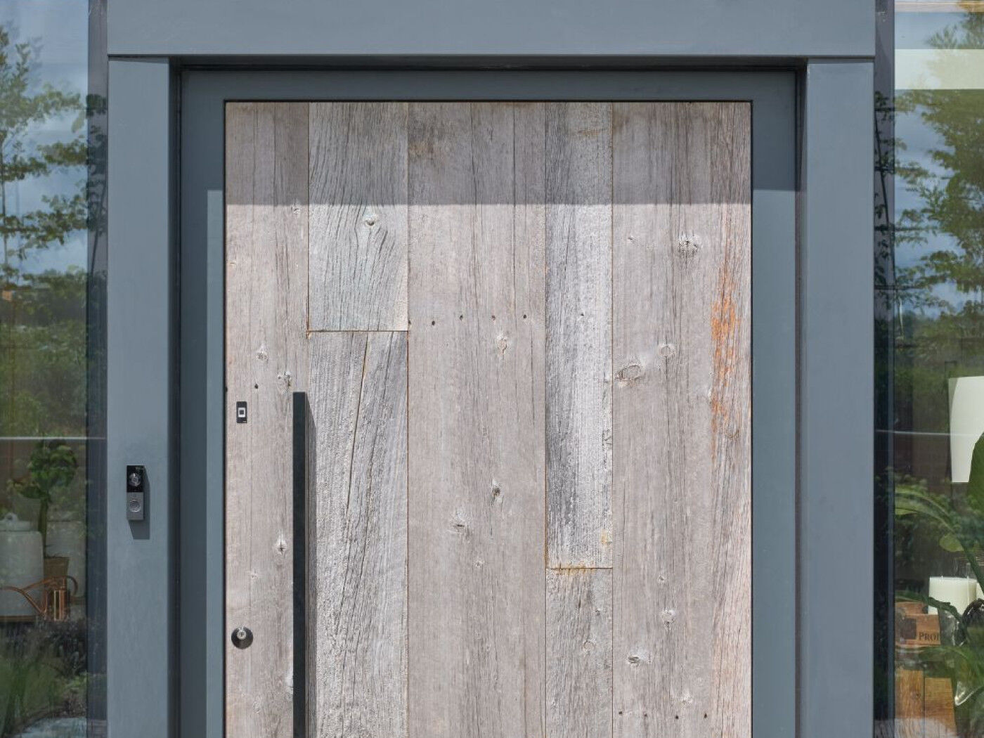 Barn door with Milano V internal in RAL grey Urban Front2