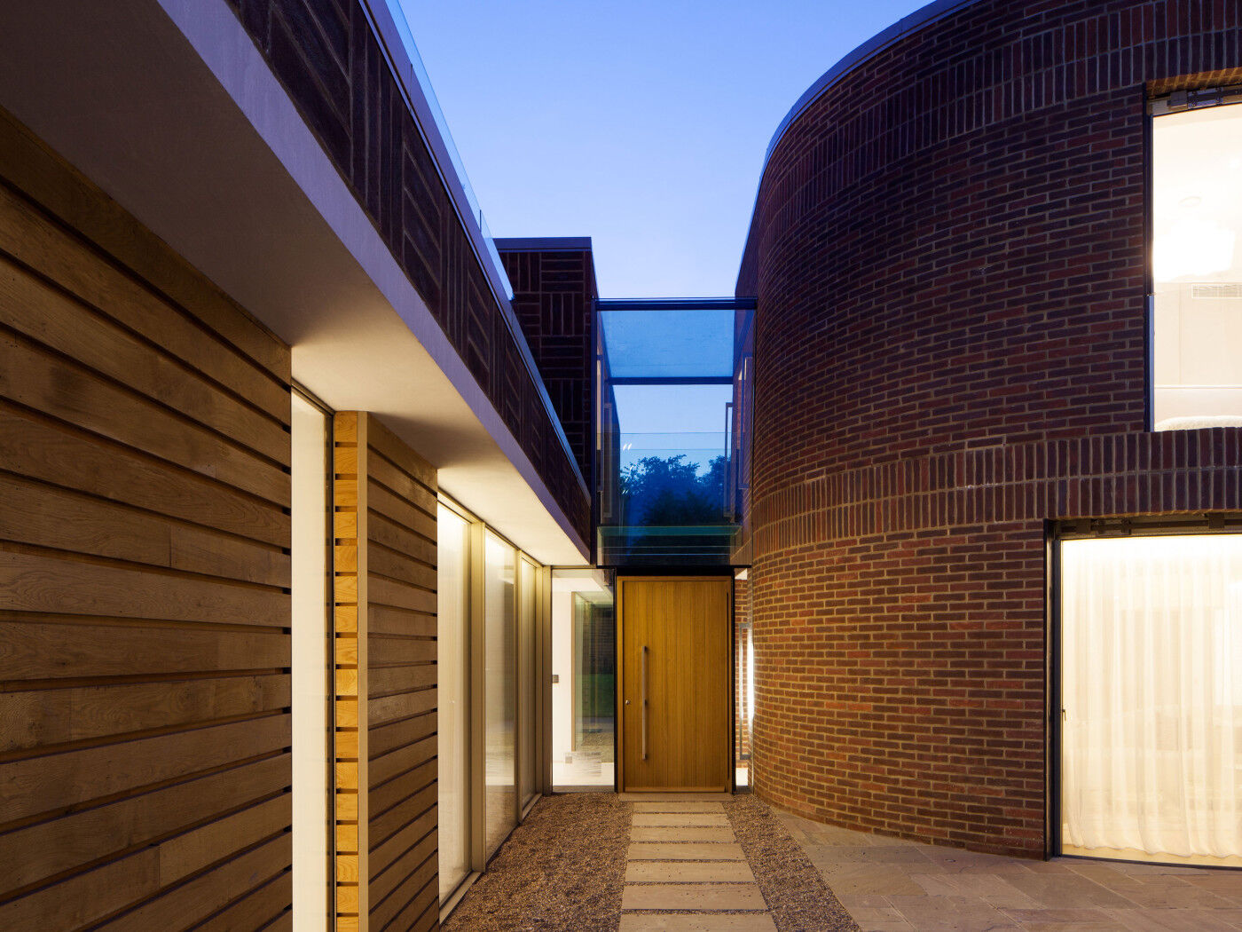 Night time view of this contemporary house