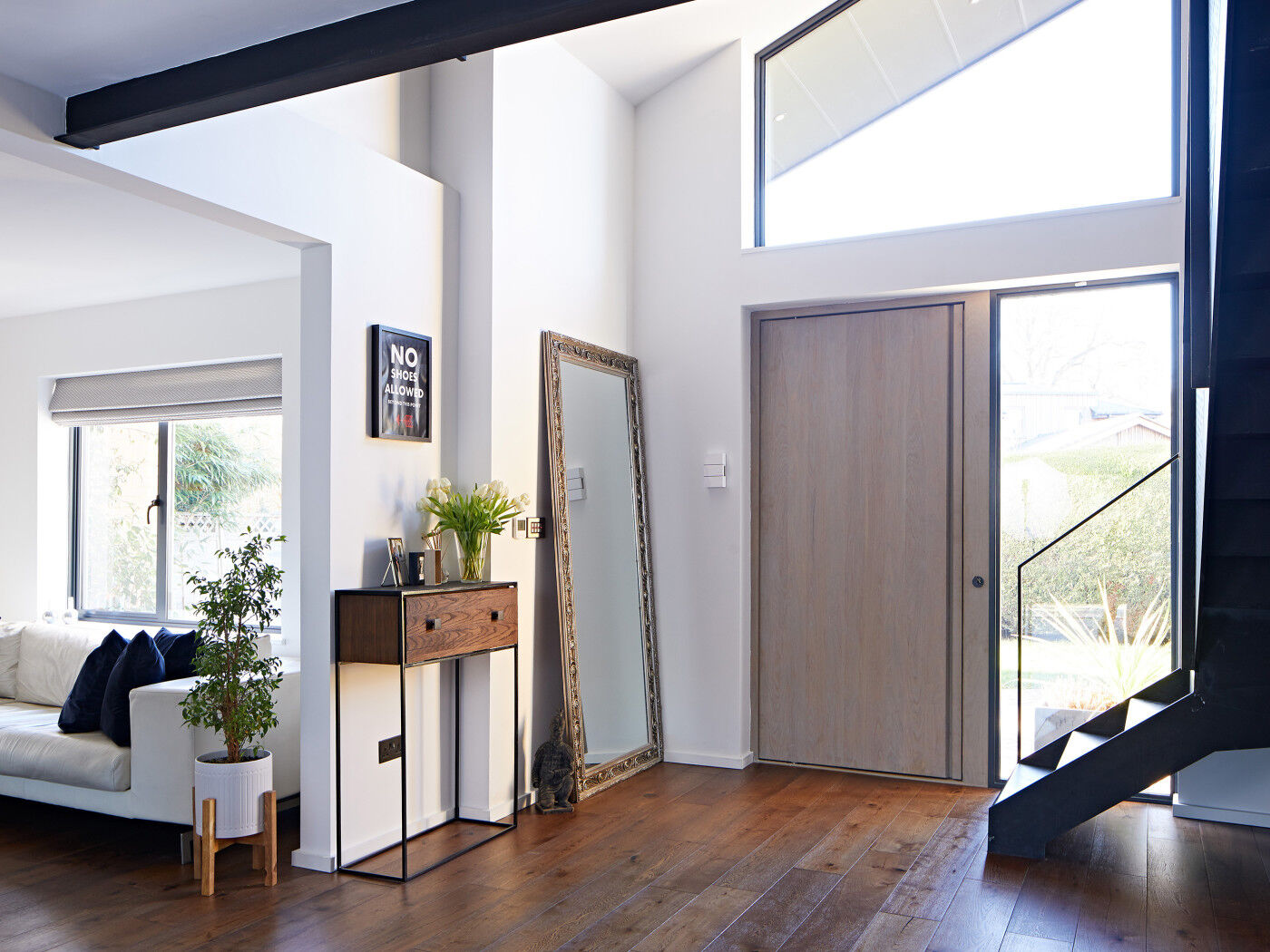 raw v | european oak | stained grey | concealed handle