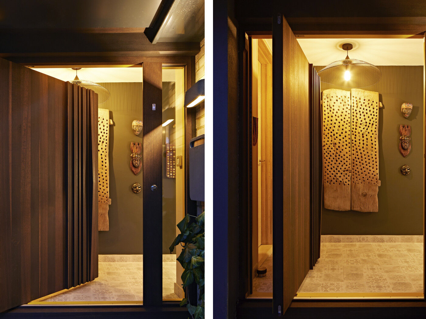 Bari pivot front door in fumed oak