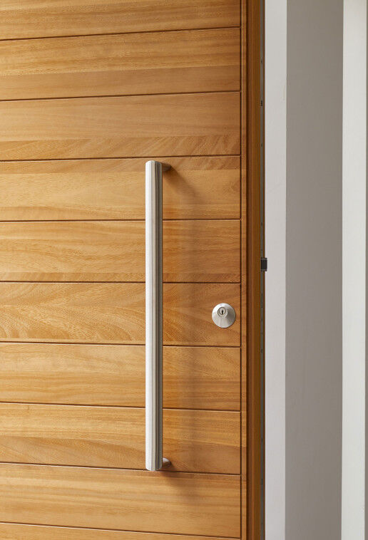 The iroko wood door in a detailed close up