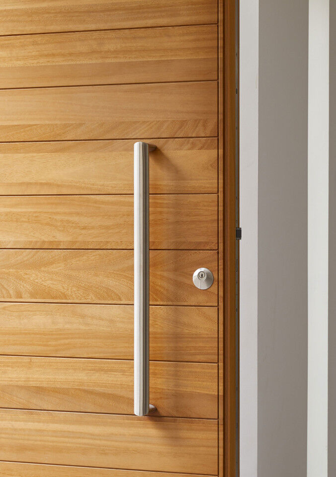 The iroko wood door in a detailed close up