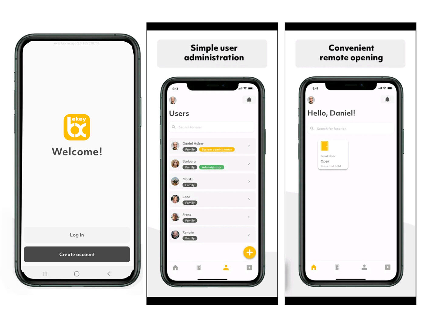Once your door is installed, you'll access fingerprint setup & management via the secure ekey bionyx app