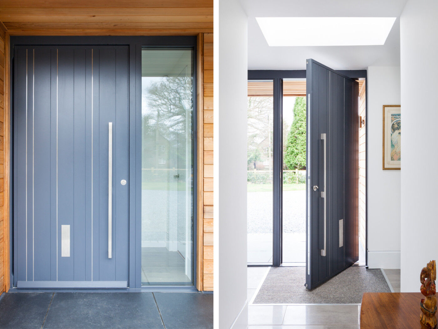 Grey pivot door | Open & closed view | Urban Front