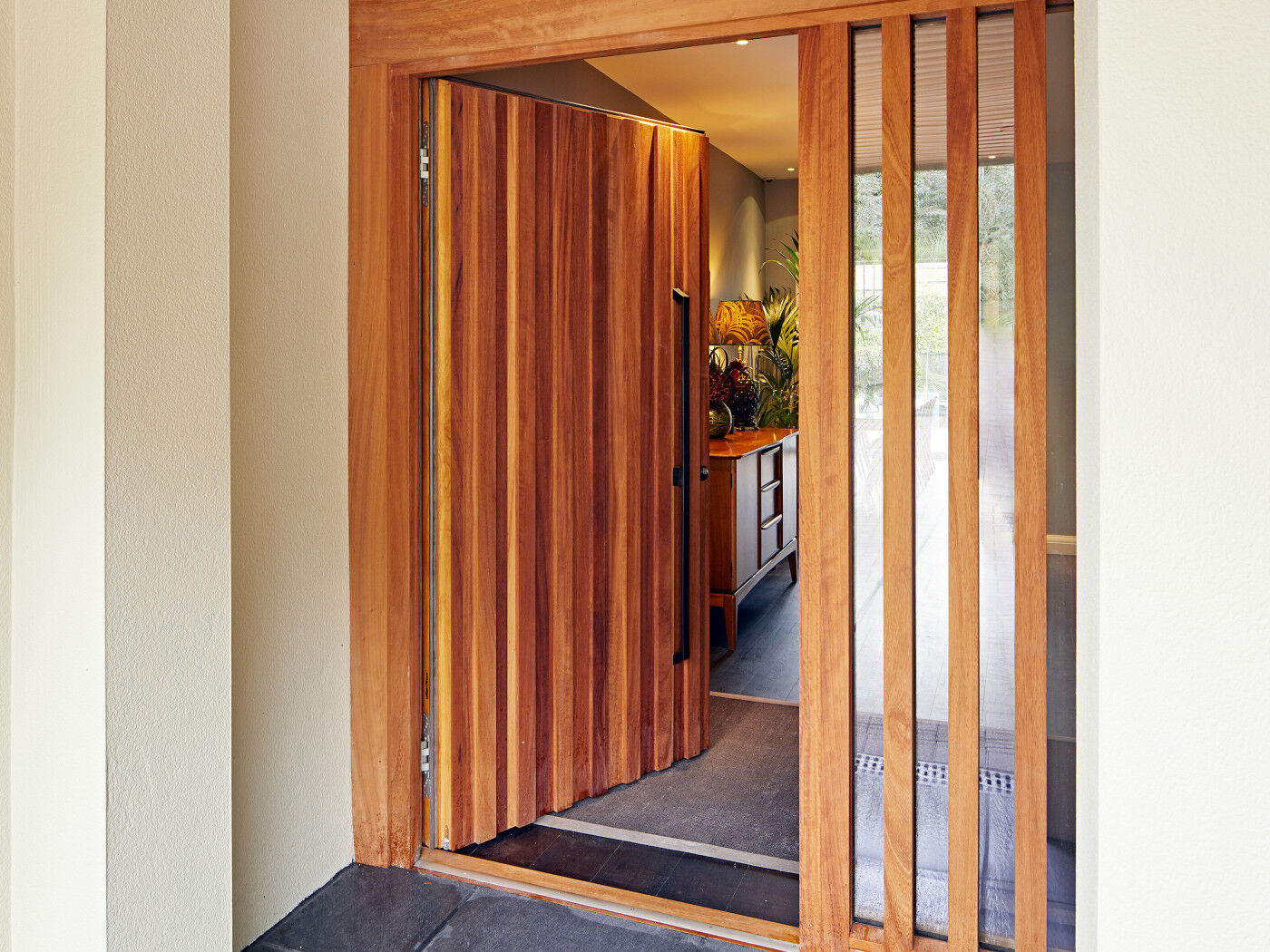 This client chose to match the design across the glass sidelight - perfect for letting light in while still maintaining privacy