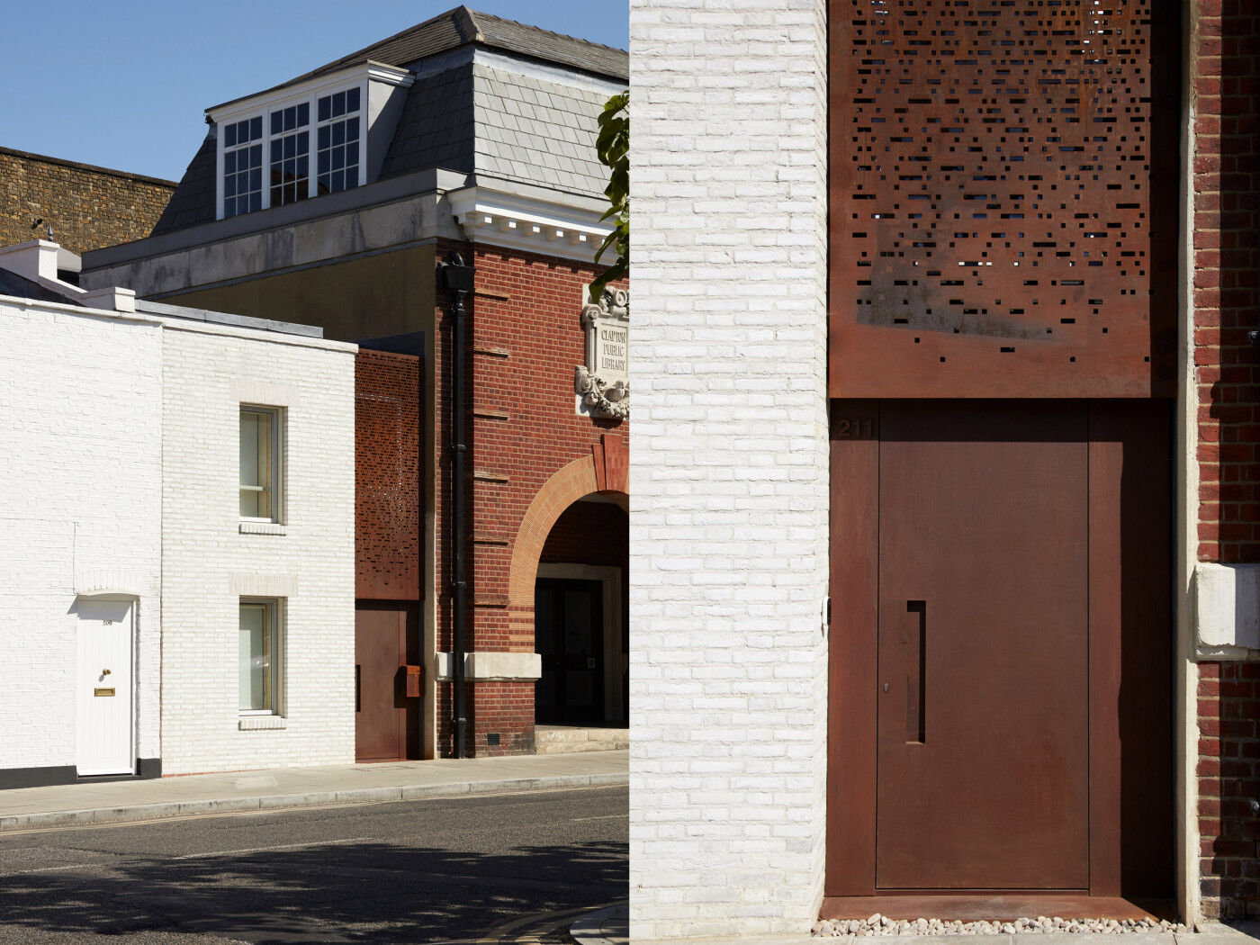 Raw corten steel door and frame with a concealed handle