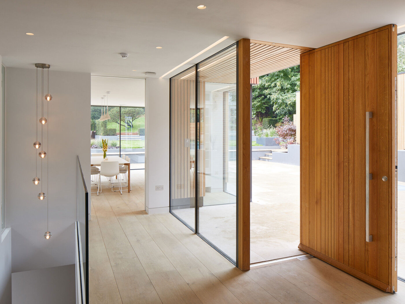 Fitted in glass, this door makes an impressive entrance