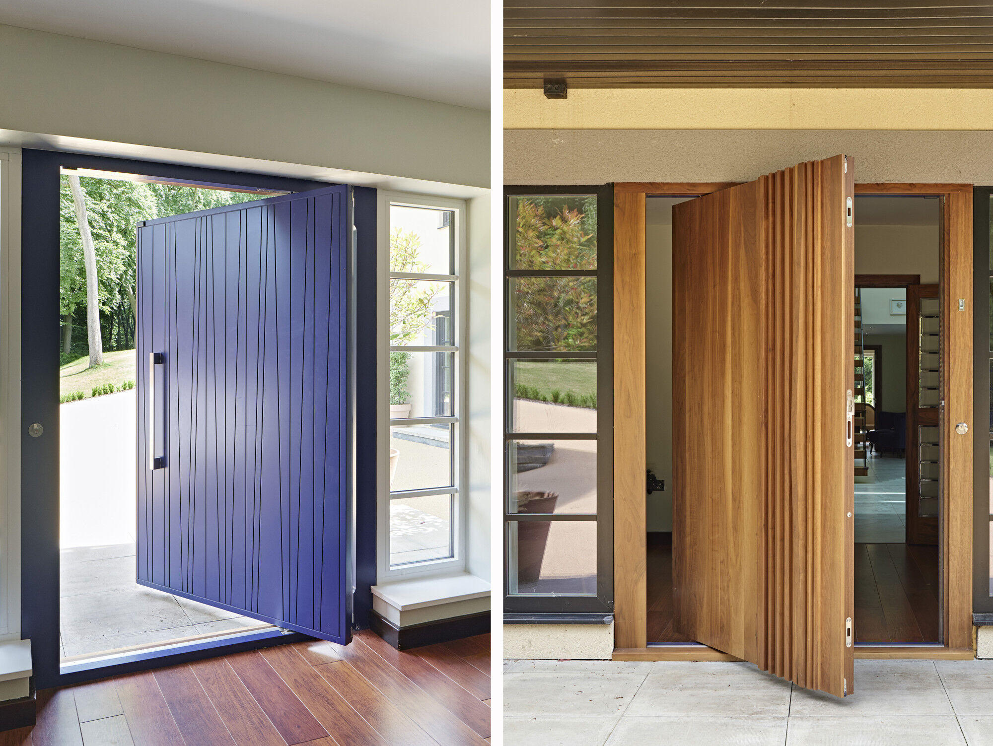 Dual design external Bari in walnut and painted blue Milano V internal